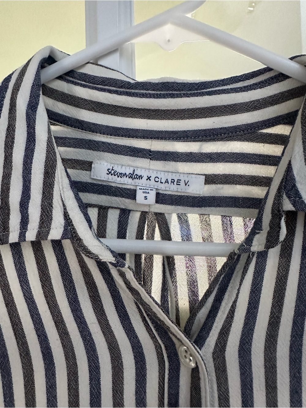 Clare V. x Steven Alan Navy and White Striped Button-Down Shirt
